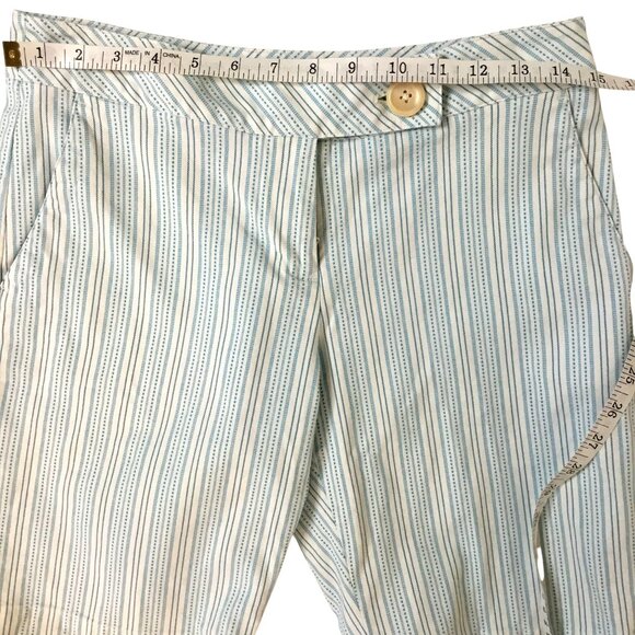 Talbots Linen Blend Striped Women Bermuda Shorts Pockets Stretch Blue Preppy 4P - Picture 3 of 6